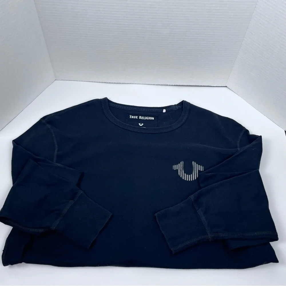 True Religion Men's Long Sleeve Skeleton Graphic Black Tee Size L; Streetwear